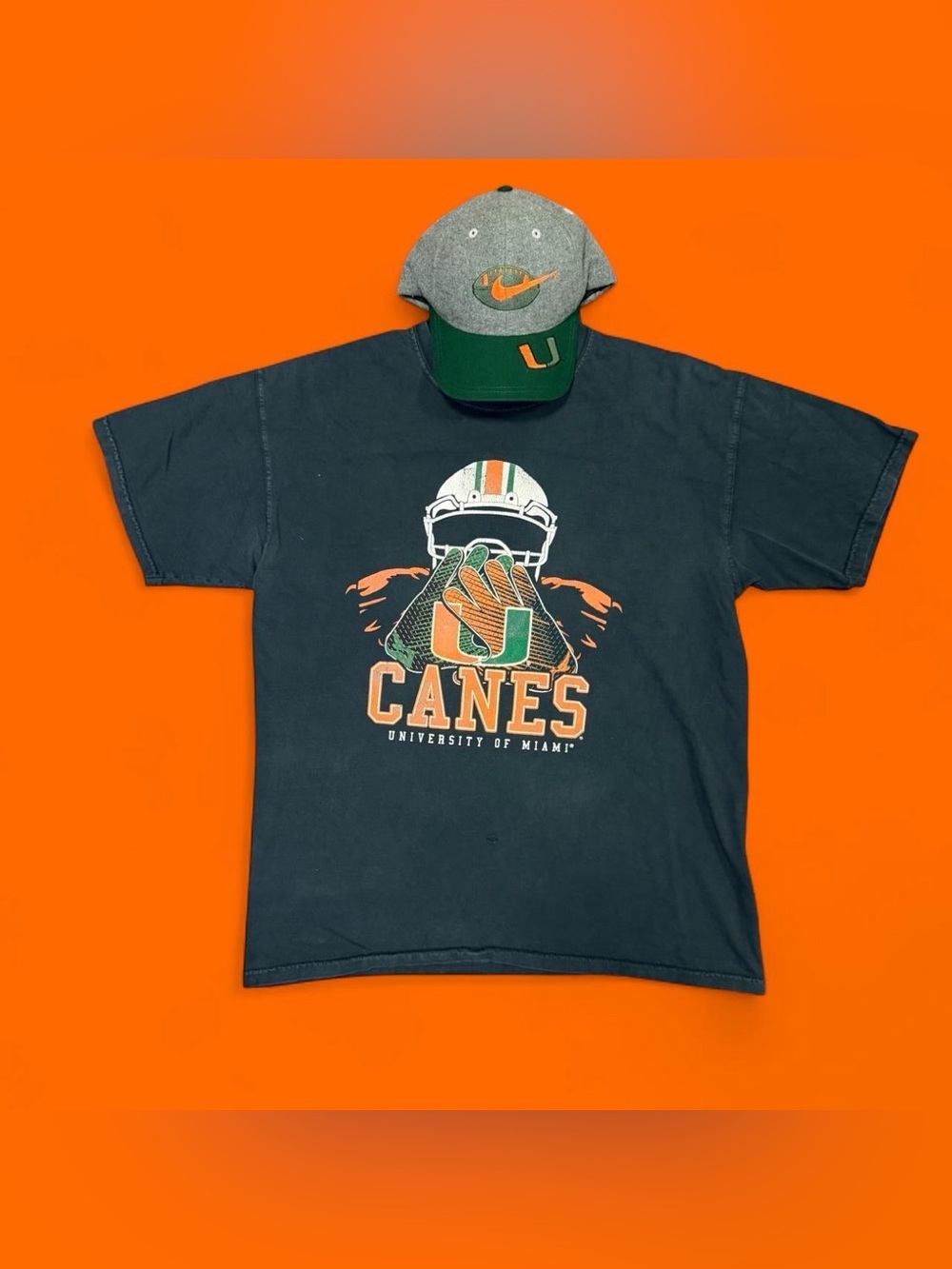 Vintage University of Miami Hurricanes Football T-Shirt & Nike Hat